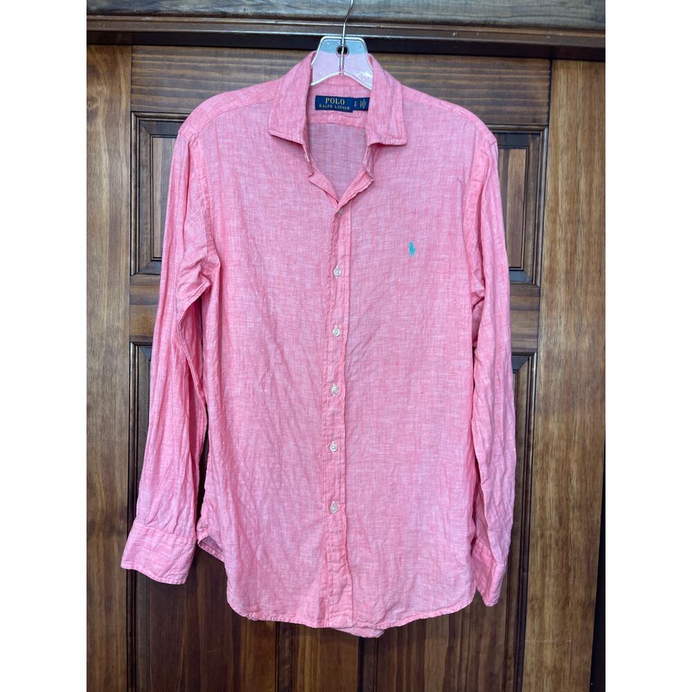 Polo Ralph Lauren Heathered red linen button down small - Picture 2 of 6